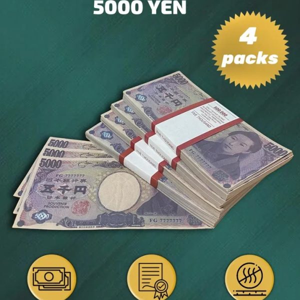 5000 Japanese yenprop money stack two-sided for packs