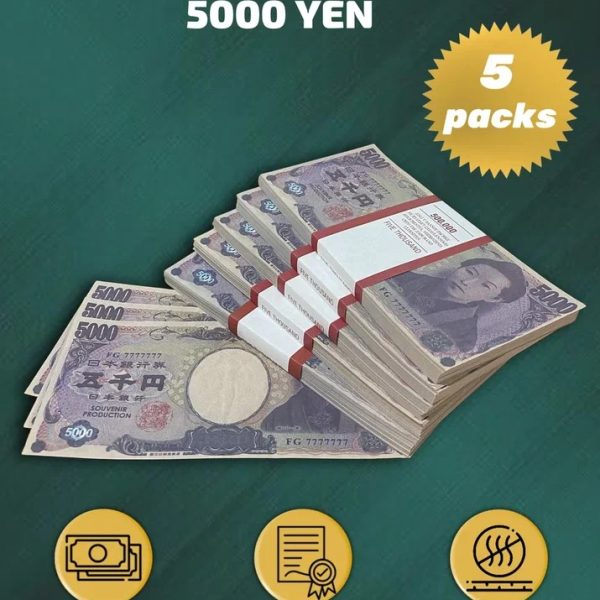 5000 Japanese yen prop money stack two-sided five packs