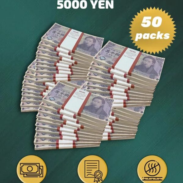 5000 Japanese yen prop money stack two-sided fifty packs