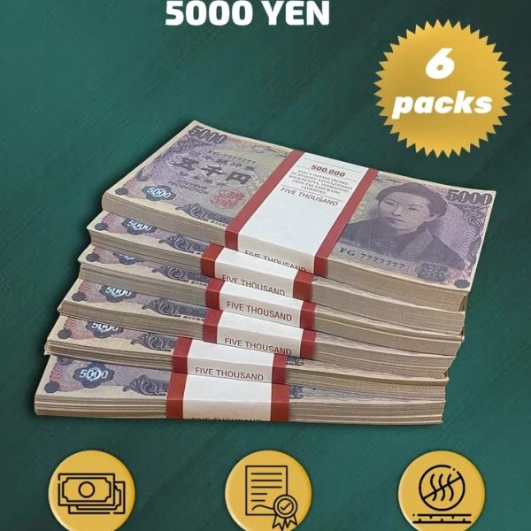 5000 Japanese yen prop money stack two-sided six packs