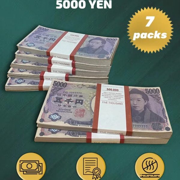 5000 Japanese yen prop money stack two-sided seven packs