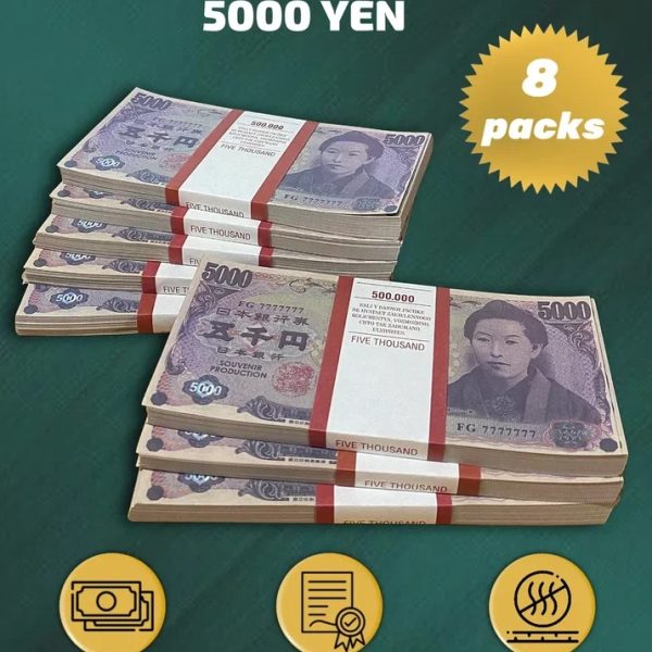 5000 Japanese yen prop money stack two-sided eight packs