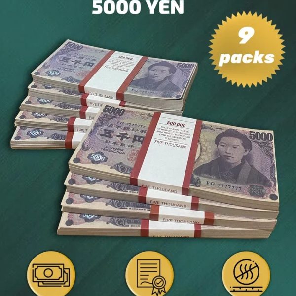 5000 Japanese yen prop money stack two-sided nine packs