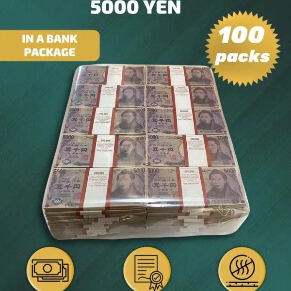 5000 Japanese yen prop money stack two-sided one hundred packs