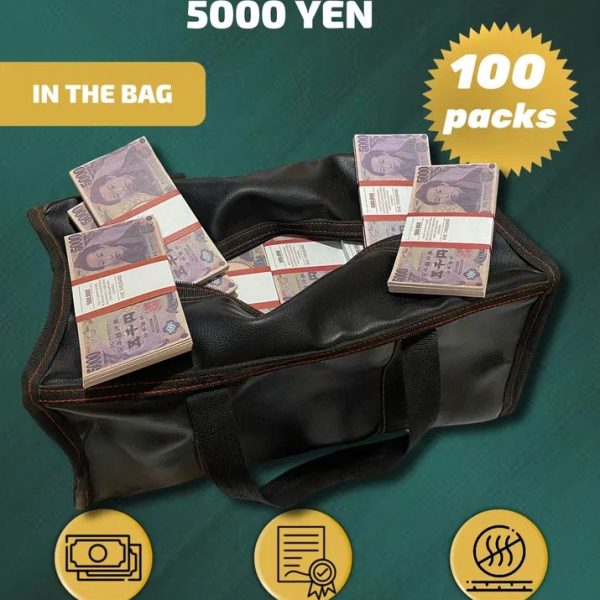 5000 Japanese yen prop money stack two-sided one hundred packs & money bag