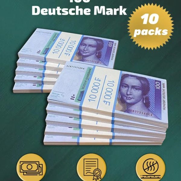 100 Deutsch marks prop money stack two-sided ten packs