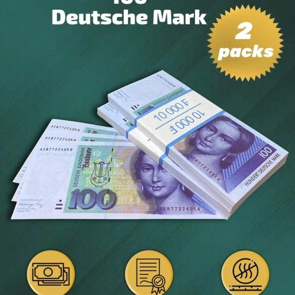 100 Deutsch marks prop money stack two-sided two packs