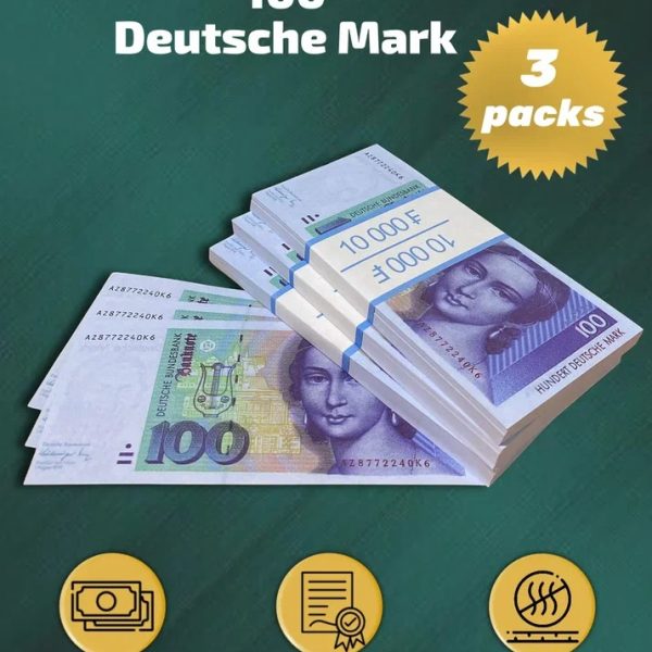 100 Deutsch marks prop money stack two-sided three packs
