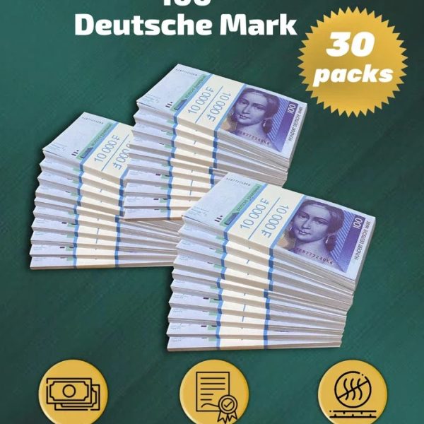 100 Deutsch marks prop money stack two-sided thirty packs