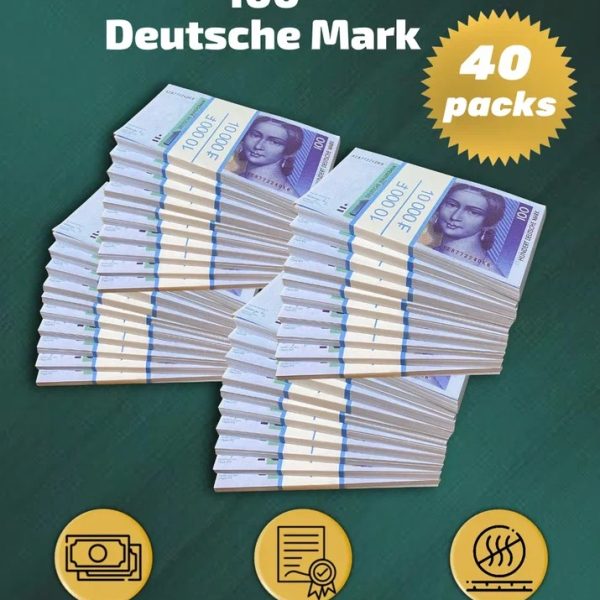 100 Deutsch marks prop money stack two-sided forty packs