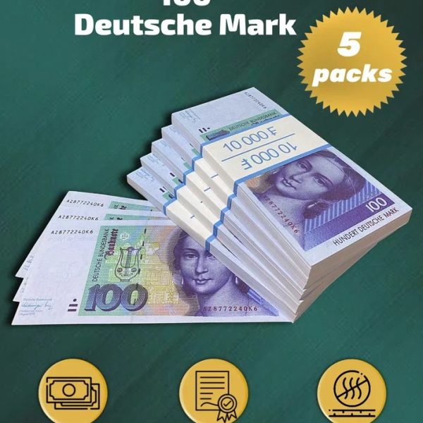 100 Deutsch marks prop money stack two-sided five packs