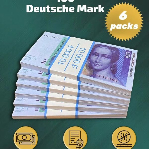 100 Deutsch marks prop money stack two-sided six packs