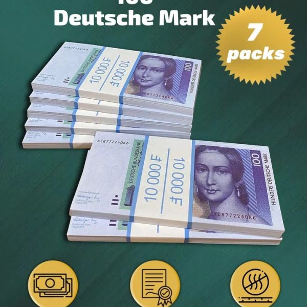 100 Deutsch marks prop money stack two-sided seven packs