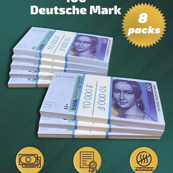100 Deutsch marks prop money stack two-sided eight packs
