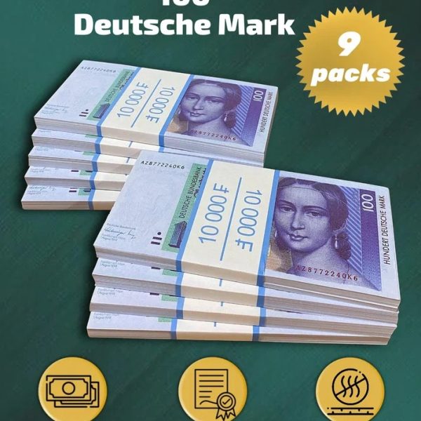 100 Deutsch marks prop money stack two-sided nine packs