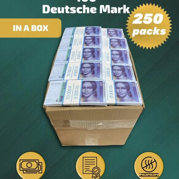 100 Deutsch marks prop money stack two-sided two hundred fifty packs