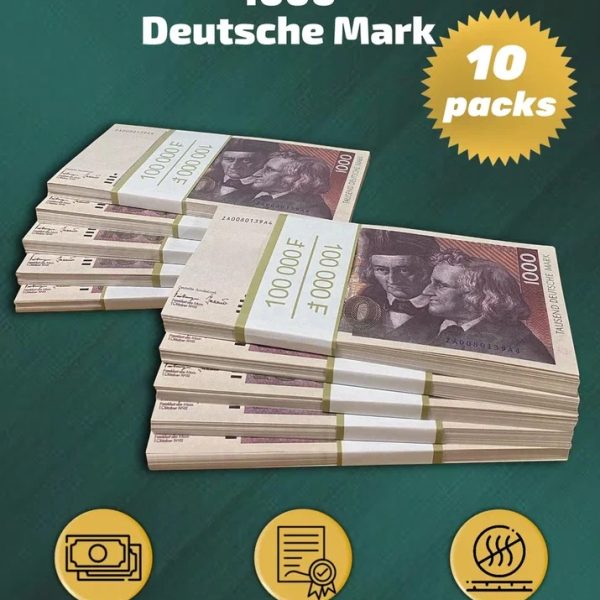 1000 Deutsch marks prop money stack two-sided ten packs