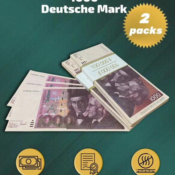 1000 Deutsch marks prop money stack two-sided two packs