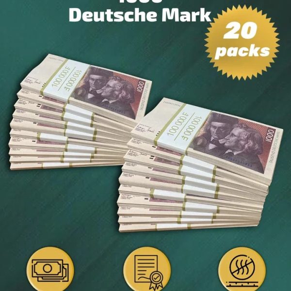 1000 Deutsch marks prop money stack two-sided twenty packs