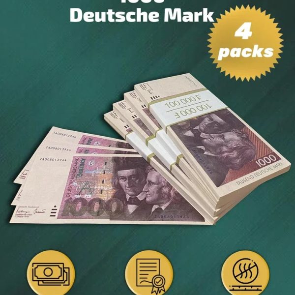 1000 Deutsch marks prop money stack two-sided for packs