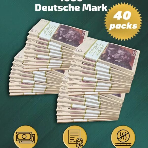 1000 Deutsch marks prop money stack two-sided forty packs