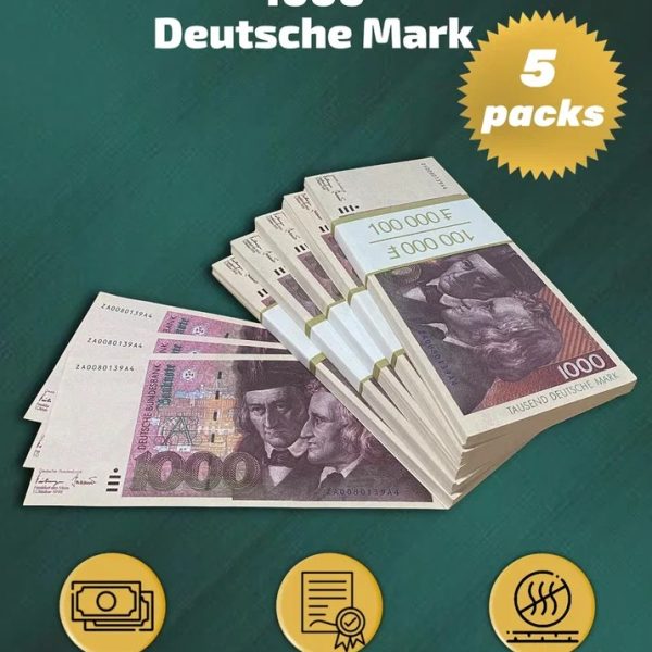 1000 Deutsch marks prop money stack two-sided five packs