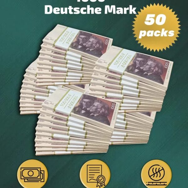 1000 Deutsch marks prop money stack two-sided fifty packs