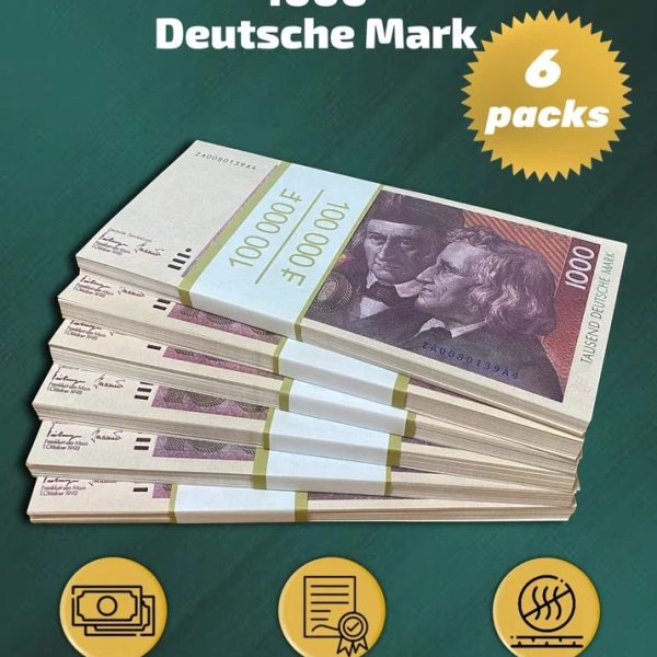 1000 Deutsch marks prop money stack two-sided six packs