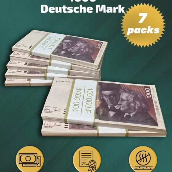 1000 Deutsch marks prop money stack two-sided seven packs