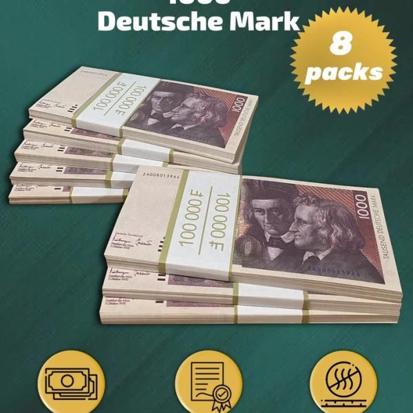 1000 Deutsch marks prop money stack two-sided eight packs