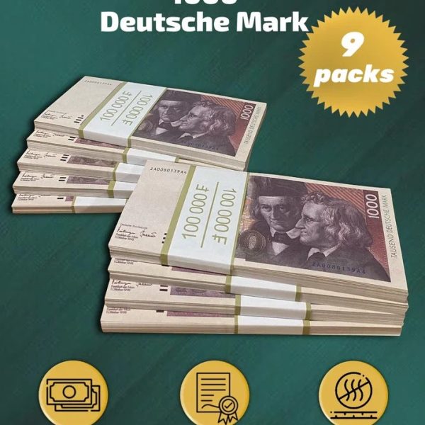 1000 Deutsch marks prop money stack two-sided nine packs