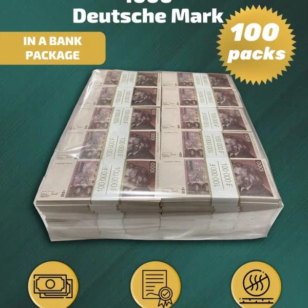 1000 Deutsch marks prop money stack two-sided one hundred packs