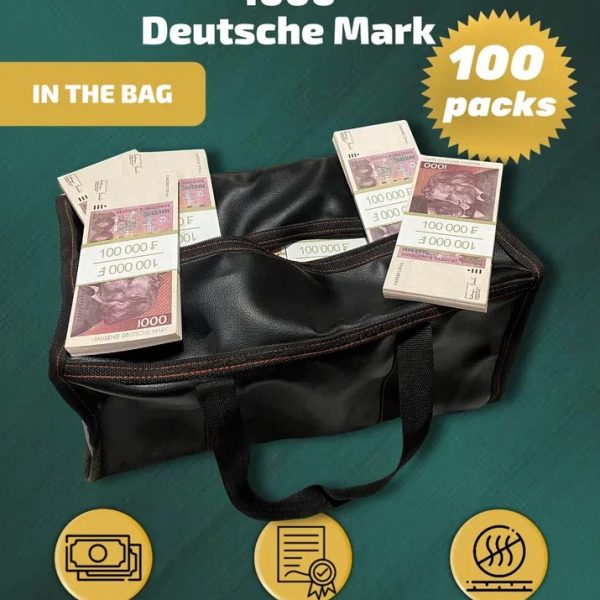 1000 Deutsch marks prop money stack two-sided one hundred packs & money bag