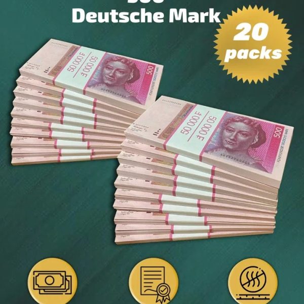 500 Deutsch marks prop money stack two-sided twenty packs