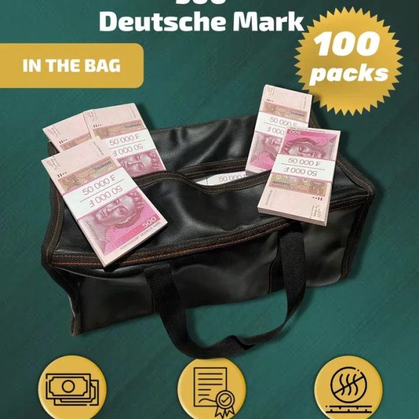 500 Deutsch marks prop money stack two-sided one hundred packs & money bag