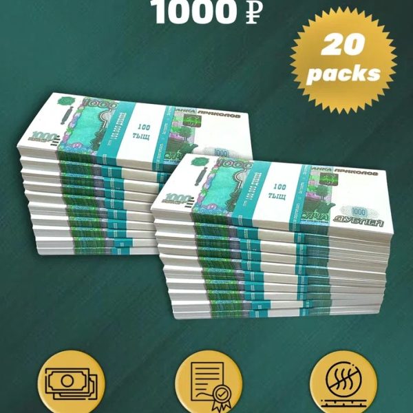 1000 Russian rubles prop money stack two-sided twenty packs