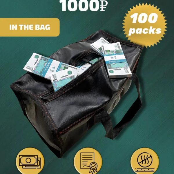 1000 Russian rubles prop money stack two-sided one hundred packs & money bag