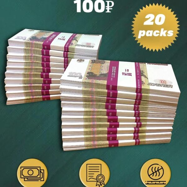 100 Russian rubles prop money stack two-sided twenty packs