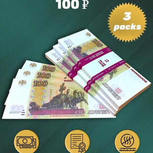 100 Russian rubles prop money stack two-sided three packs