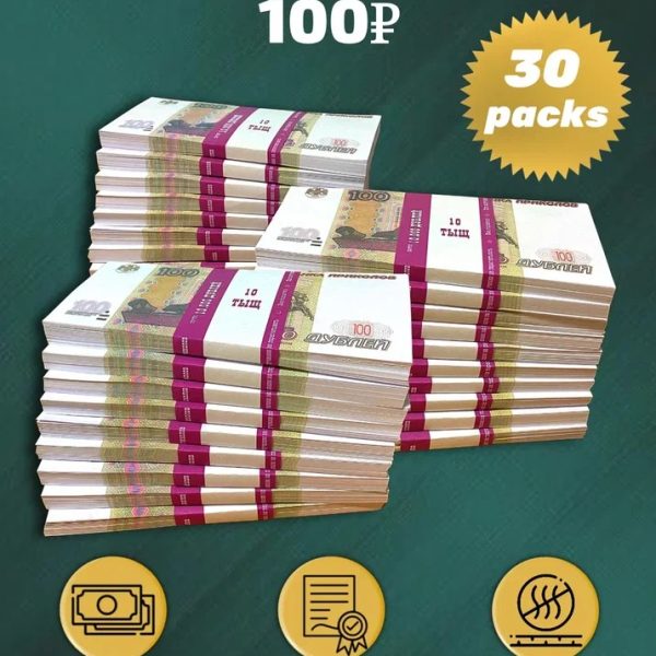 100 Russian rubles prop money stack two-sided thirty packs