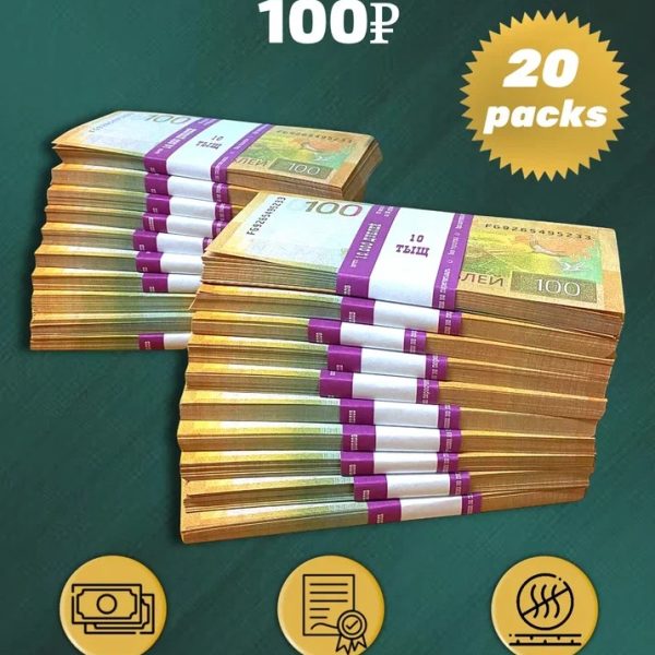 100 Russian rubles new prop money stack two-sided twenty packs