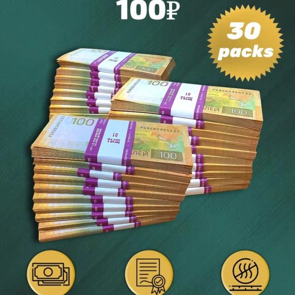 100 Russian rubles new prop money stack two-sided three packs