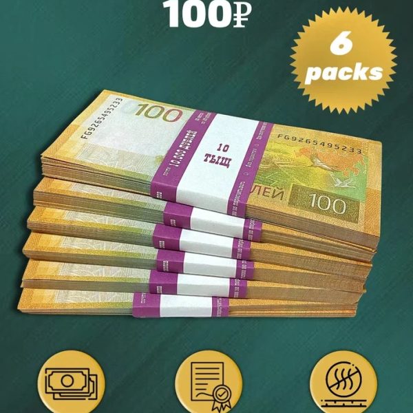 100 Russian rubles new prop money stack two-sided six packs