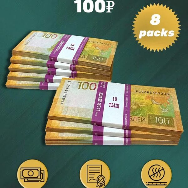 100 Russian rubles new prop money stack two-sided eight packs